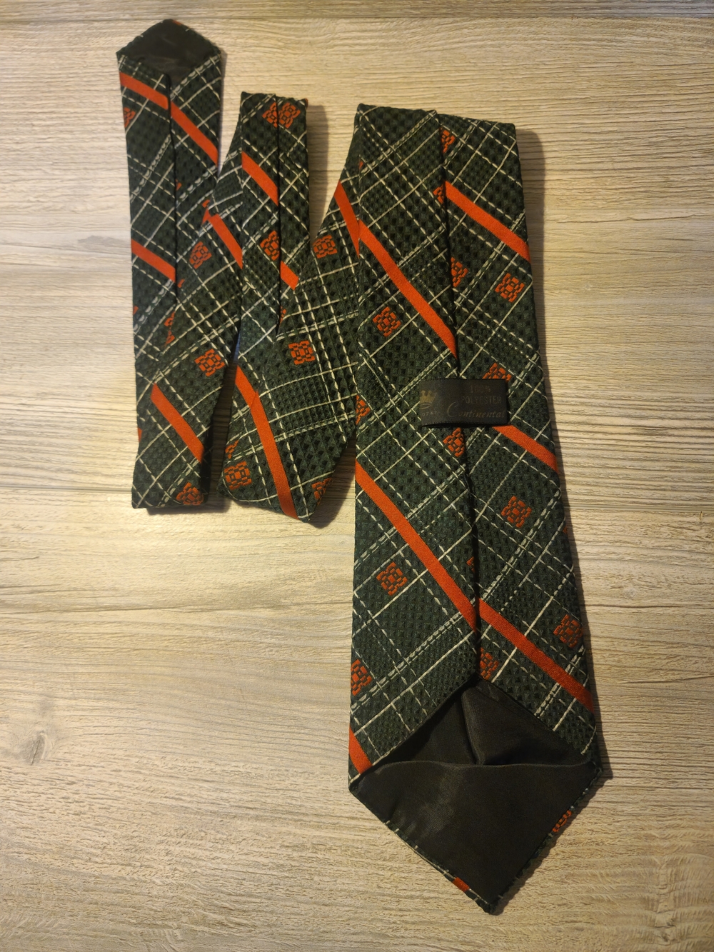 Continental Green Plaid Polyester Tie with Orange Accents